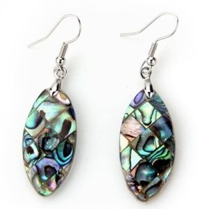 Beautiful Oval Abalone Blue/Green Iridescent Shell Earrings